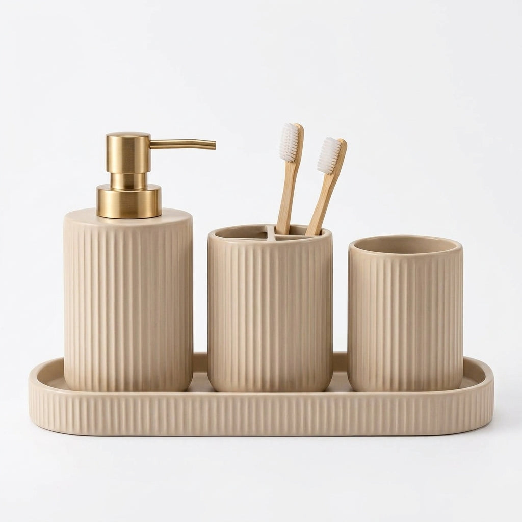 Ribbed Ceramic Bathroom Accessory Set