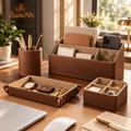 Leather Desk Organizer & Office Storage Set