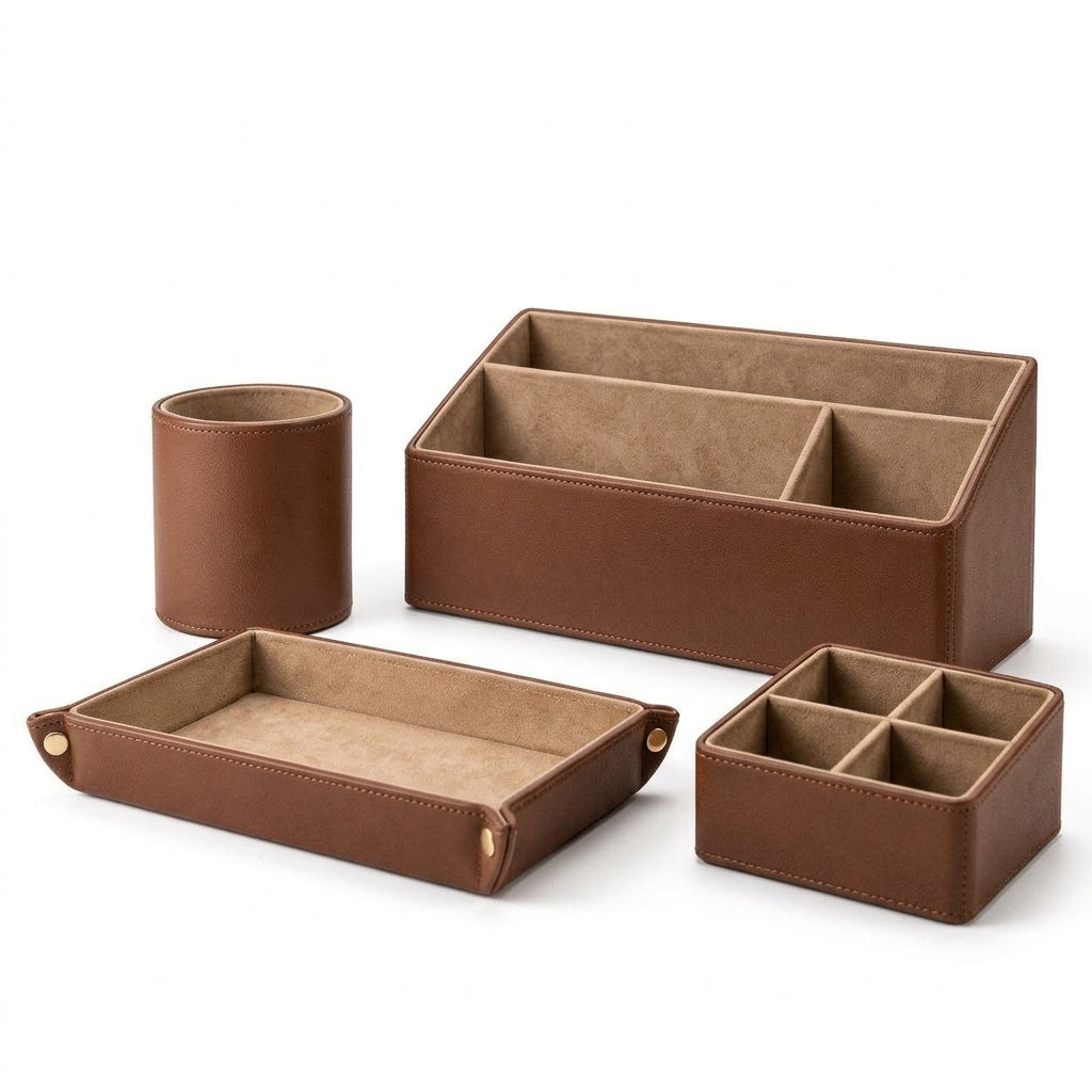 Leather Desk Organizer & Office Storage Set